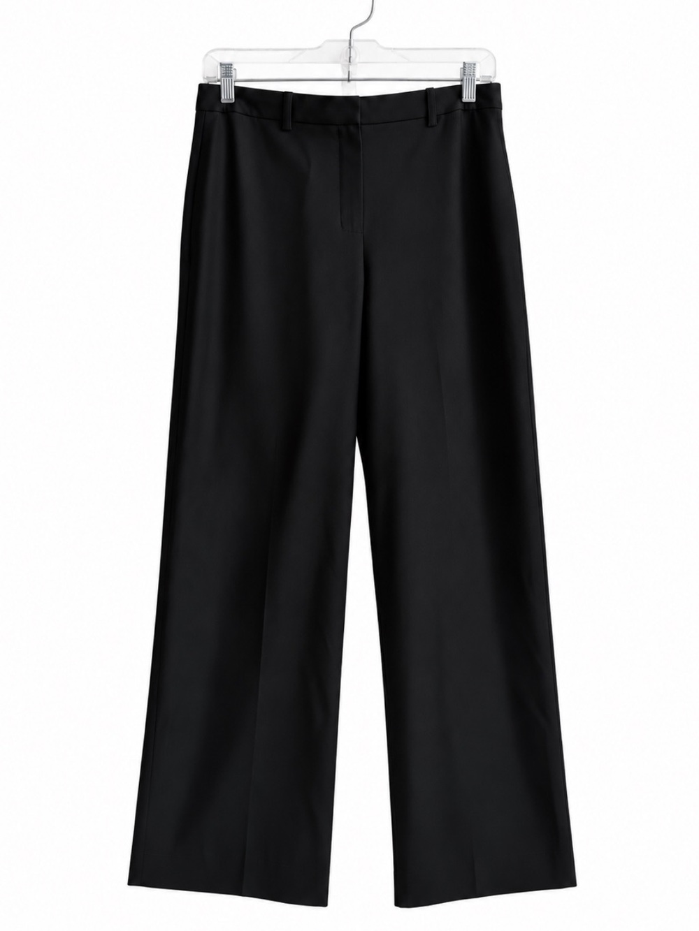 Theory Wide Straight Leg Trouser Sleek Flannel Black Virgin Wool Pant Size 2 EUC